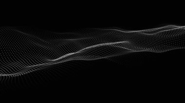 Parçacık dalgası. Gelecekçi nokta dalgası. Vektör çizimi. Dinamik bir dalga ile soyut arkaplan.