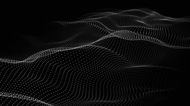 Parçacık dalgası. Gelecekçi nokta dalgası. Vektör çizimi. Dinamik bir dalga ile soyut arkaplan.