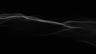 Parçacık dalgası. Gelecekçi nokta dalgası. Vektör çizimi. Dinamik bir dalga ile soyut arkaplan.