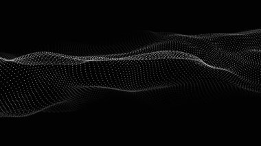 Parçacık dalgası. Gelecekçi nokta dalgası. Vektör çizimi. Dinamik bir dalga ile soyut arkaplan.