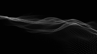 Parçacık dalgası. Gelecekçi nokta dalgası. Vektör çizimi. Dinamik bir dalga ile soyut arkaplan.