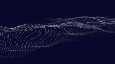 Parçacık dalgası. Gelecekçi nokta dalgası. Vektör çizimi. Dinamik bir dalga ile soyut arkaplan.