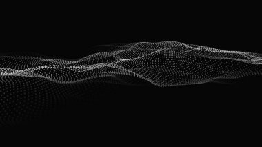 Parçacık dalgası. Gelecekçi nokta dalgası. Vektör çizimi. Dinamik bir dalga ile soyut arkaplan.