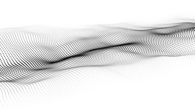 Parçacık dalgası. Gelecekçi nokta dalgası. Vektör çizimi. Dinamik bir dalga ile soyut arkaplan.