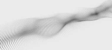 Parçacık dalgası. Gelecekçi nokta dalgası. Vektör çizimi. Dinamik bir dalga ile soyut arkaplan.