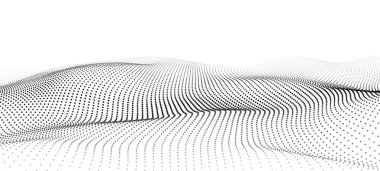 Parçacık dalgası. Gelecekçi nokta dalgası. Vektör çizimi. Dinamik bir dalga ile soyut arkaplan.