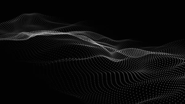 Parçacık dalgası. Gelecekçi nokta dalgası. Vektör çizimi. Dinamik bir dalga ile soyut arkaplan.