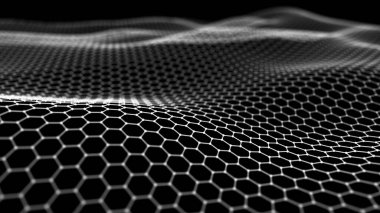 Fütürist altıgen soyut arka plan. Yapay zekanın analizi ve otomasyonu. Büyük veri. 3 boyutlu görüntüleme. 4k