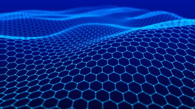 Fütürist altıgen soyut arka plan. Yapay zekanın analizi ve otomasyonu. Büyük veri. Üç Boyut