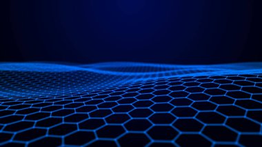 Fütürist altıgen soyut arka plan. Yapay zekanın analizi ve otomasyonu. Büyük veri. Üç Boyut