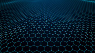 Fütürist altıgen soyut arka plan. Yapay zekanın analizi ve otomasyonu. Büyük veri. Üç Boyut