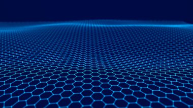 Fütürist altıgen soyut arka plan. Yapay zekanın analizi ve otomasyonu. Büyük veri. Üç Boyut