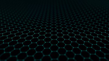 Fütürist altıgen soyut arka plan. Yapay zekanın analizi ve otomasyonu. Büyük veri. 3 boyutlu görüntüleme. 4k