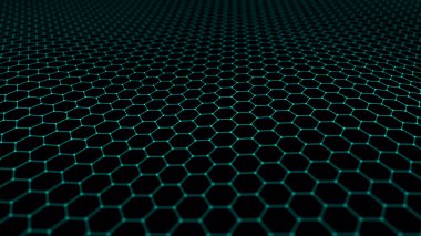 Fütürist altıgen soyut arka plan. Yapay zekanın analizi ve otomasyonu. Büyük veri. Üç Boyut