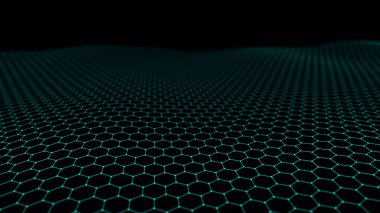 Fütürist altıgen soyut arka plan. Yapay zekanın analizi ve otomasyonu. Büyük veri. Üç Boyut