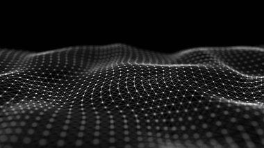 Kesişen noktalar ve çizgiler dalgası. Soyut arkaplan. Bilim için teknolojik tarz, büyük veri .3D görüntüleme.