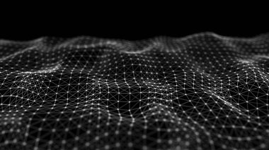 Kesişen noktalar ve çizgiler dalgası. Soyut arkaplan. Bilim için teknolojik tarz, büyük veri .3D görüntüleme.