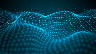 Kesişen noktalar ve çizgiler dalgası. Soyut arkaplan. Bilim için teknolojik tarz, büyük veri .3D görüntüleme.