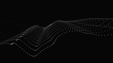 Parçacık dalgası. Gelecekçi nokta dalgası. Vektör çizimi. Dinamik bir dalga ile soyut arkaplan.