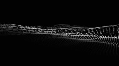 Parçacık dalgası. Gelecekçi nokta dalgası. Vektör çizimi. Dinamik bir dalga ile soyut arkaplan.