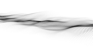 Parçacık dalgası. Gelecekçi nokta dalgası. Vektör çizimi. Dinamik bir dalga ile soyut arkaplan.