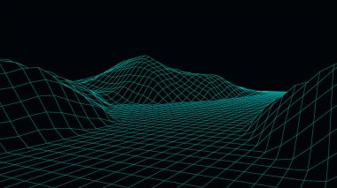 Teknoloji vektör illüstrasyonu. Soyutlama. Dağların peyzaj tasarımı. 3d