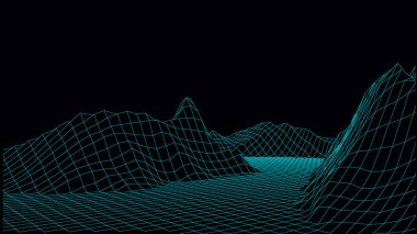 Teknoloji vektör illüstrasyonu. Soyutlama. Dağların peyzaj tasarımı. 3d