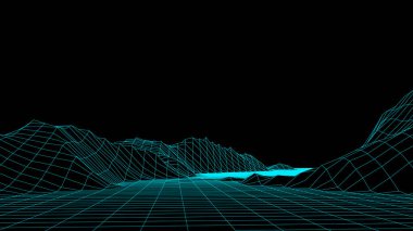 Teknoloji vektör illüstrasyonu. Soyutlama. Dağların peyzaj tasarımı. 3d