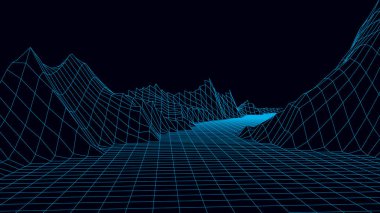 Teknoloji vektör illüstrasyonu. Soyutlama. Dağların peyzaj tasarımı. 3d