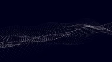 Bir partikül dalgası. Gelecekçi nokta dalgası. Vektör çizimi. Dinamik dalgalı soyut mavi arkaplan. 3d