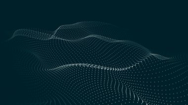 Bir partikül dalgası. Gelecekçi nokta dalgası. Vektör çizimi. Dinamik dalgalı soyut mavi arkaplan. 3d