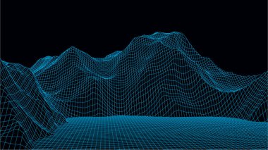 Teknoloji vektör illüstrasyonu. Soyutlama. Dağların peyzaj tasarımı. 3d