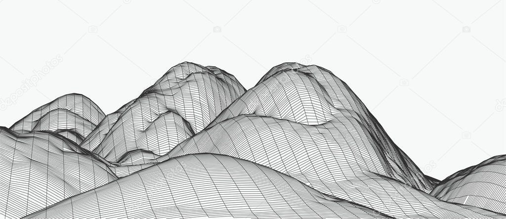 Technology vector illustration. Abstraction. Landscape design of mountains. 3d