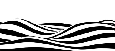 Siyah ve beyaz soyut dalga. Optik yanılsama. Çarpık vektör çizimi. Aldatma.