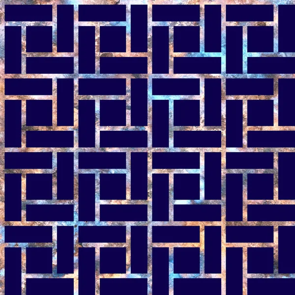 Geometry rainbow grid,lattice, pattern in neon colors on a dark navy blue background. Seamless pattern — Stock Photo, Image