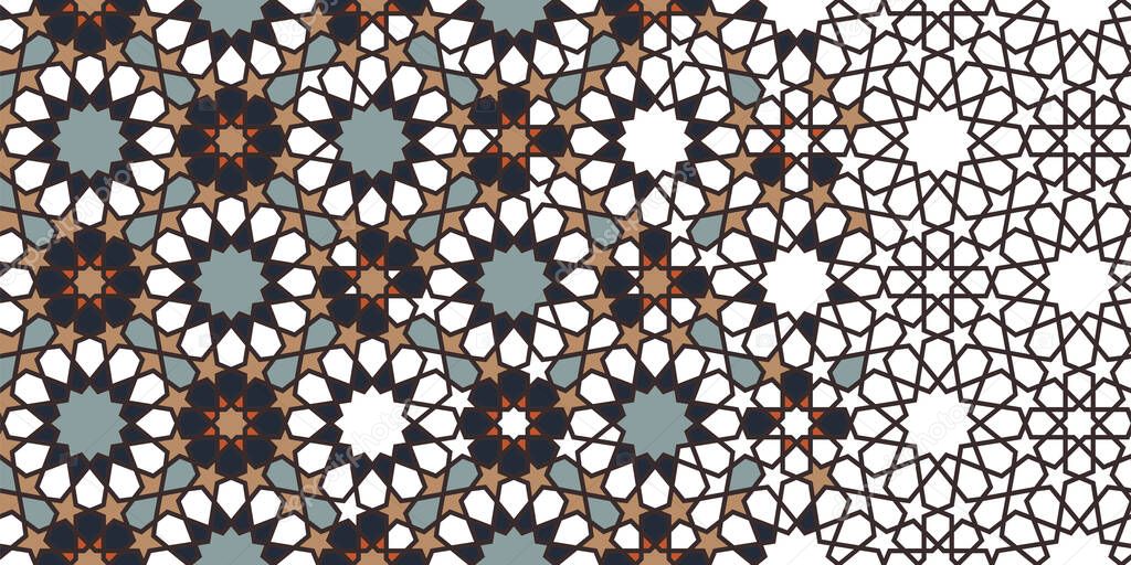 Rich, luxury morocco star, flower seamless vector pattern. Geometric halftone pattern with color morocco arabesque disintegration