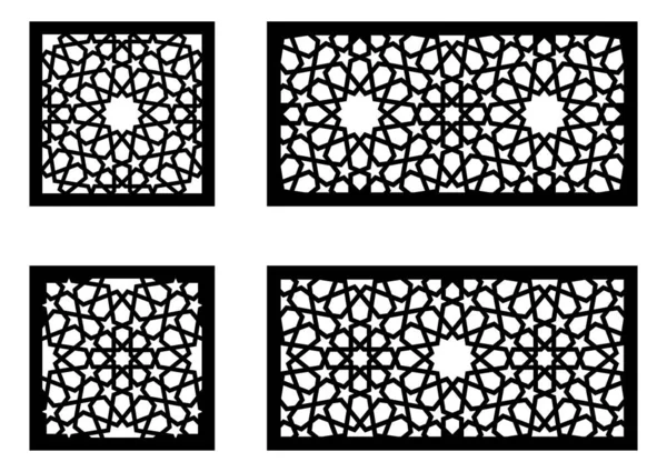 Arap İslami dekoratif duvarı, ekran, yıldızlı panel deseni. Vektör şablon kiti. Lazer kesimi için dekoratif vektör panelleri. Arabesk biçiminde iç bölümleme şablonu