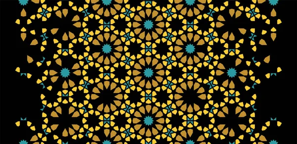 Marroquino rico, fronteira vetor de mosaico de luxo, papel de parede, padrão, fundo. Padrão de meio-tom marroquino dourado geométrico com desintegração arabesca de cor no fundo preto — Vetor de Stock