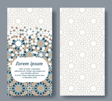 Davetiye için Arapça kart, kutlama, tarihi kaydet, Arap geometrik mozaiğinde düğün. Colofrul vektör şablonu