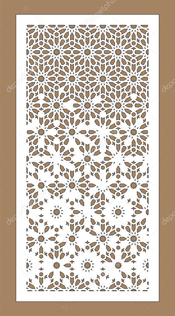 Arabic cnc vector panel. Laser cutting. Template for interior partition in arabic style. Cnc decorative panel