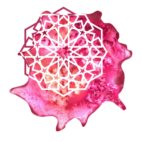 Elemento geometrico rotondo arabesco con spruzzi di acquerello. Mandala art design — Foto Stock