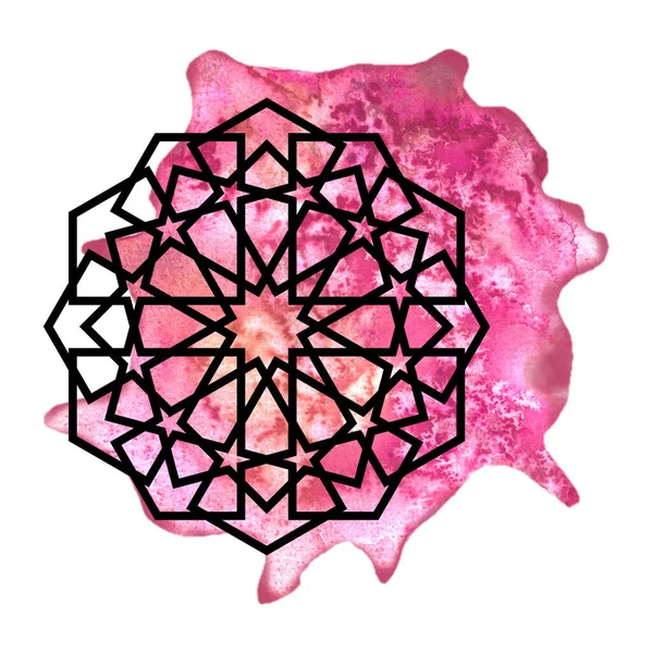 Arabeszk kerek geometrikus elem akvarell fröccsenés. Mandala művészeti tervezés — Stock Fotó