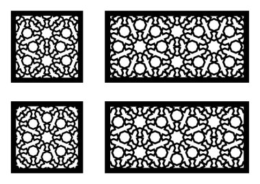 Lazer kesme vektör paneli şablonu. Cnc dekor deseni, jali tasarımı, iç bölüm. İslam, Arap lazer kesme şablonu