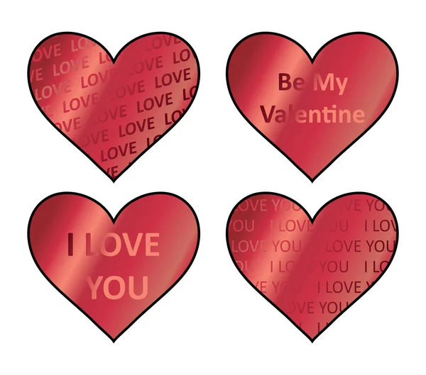 심장 홀로그램 스티커 세트. 벡터 요소, 사인, 아이콘, 발렌타인데이의 상징. 빨간 하트 스티커 — 스톡 벡터