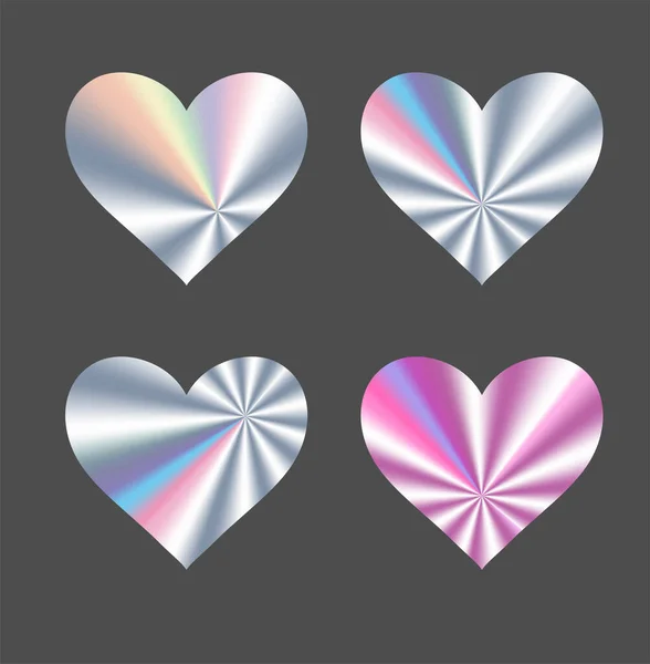 Set di adesivi per ologrammi cardiaci. Elemento vettoriale, segno, icona, simbolo per San Valentino. Adesivi cuore — Vettoriale Stock