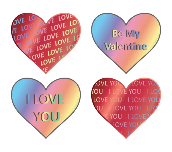 Set di adesivi per ologrammi cardiaci. Elemento vettoriale, segno, icona, simbolo per San Valentino. Ologrammi cardiaci — Vettoriale Stock