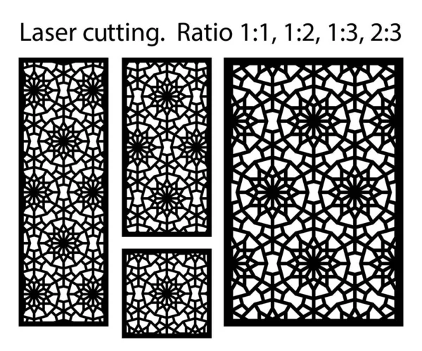 Parete decorativa islamica araba, schermo, motivo a pannello con stelle. Kit modello vettoriale. Set di pannelli vettoriali decorativi per il taglio laser. Modello per partizione interna in stile arabesco — Vettoriale Stock