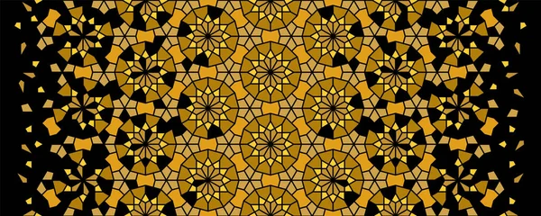 Modèle sans couture vectoriel Arabesque. Texture géométrique demi-teinte avec désintégration des carreaux noirs et dorés. Luxe, riche texture arabe — Image vectorielle