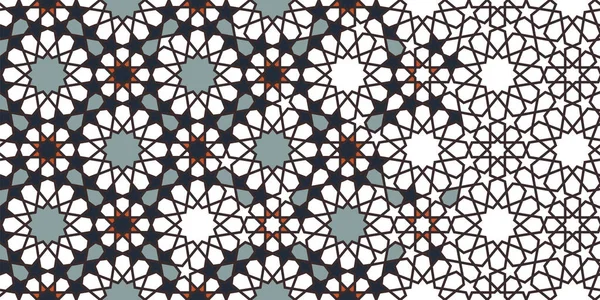 Marrocos papel de parede em mosaico, repetindo fronteira vetorial, padrão, fundo. Padrão de meio-tom morocco geométrico com desintegração arabesca de cor —  Vetores de Stock