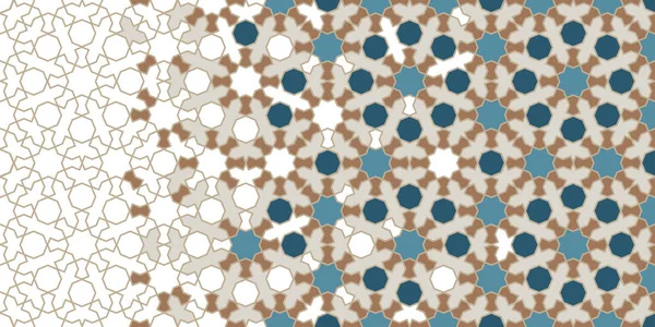 Marokko mozaïek behang, herhalen vector grens, patroon, achtergrond. Geometrische morocco halve toon patroon met kleur arabesque desintegratie — Stockvector